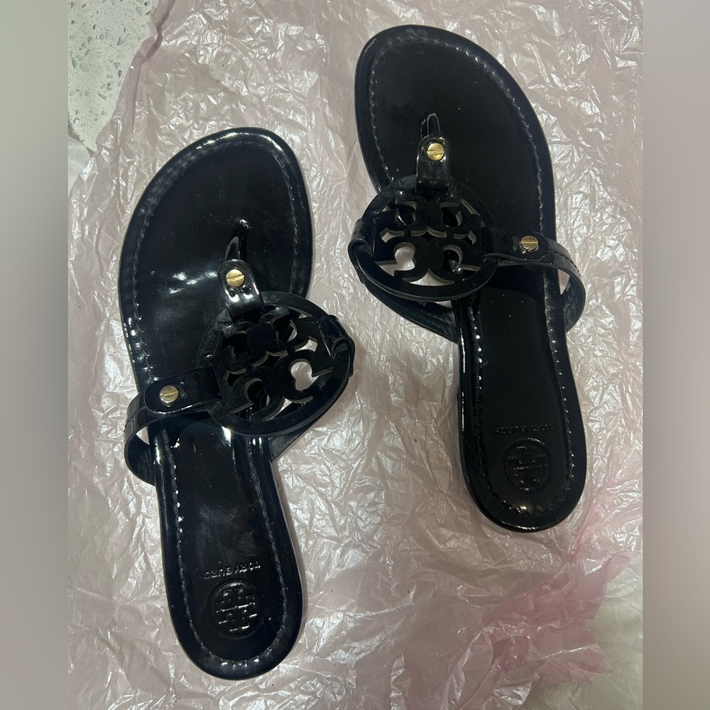 Tory Burch Patent Leather Miller Black Sandals